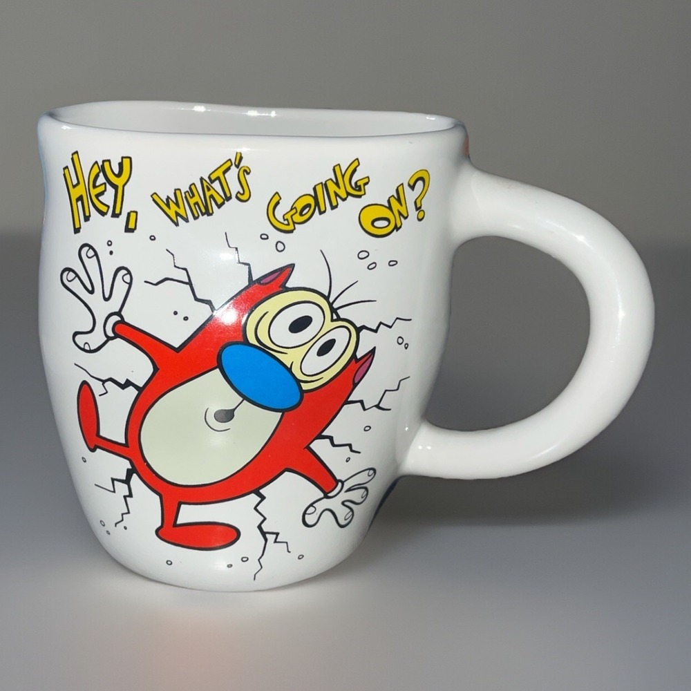 Vintage Dakin 90s Ren and Stimpy Show Coffee Mug "Hey whats going on?" Y2K 1992